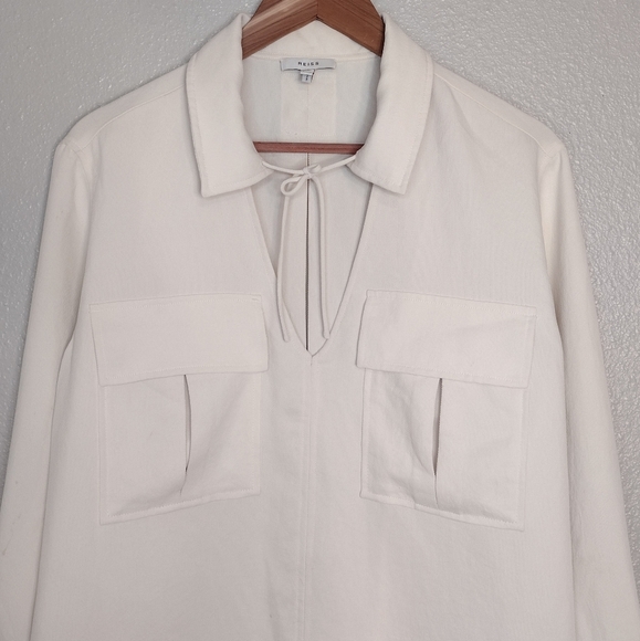 Reiss Women's Cream Minimalist Contemporary Twin Pocket Overhead Shirt Sz 6 - Picture 4 of 16